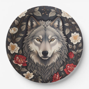 Assiettes En Carton Élégant loup gris floral
