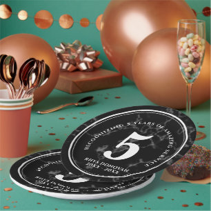Assiettes En Carton Élégant marbre noir 5 ans de travail Anniversaire