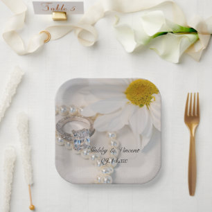 Assiettes En Carton Élégant Mariage blanc de marguerite