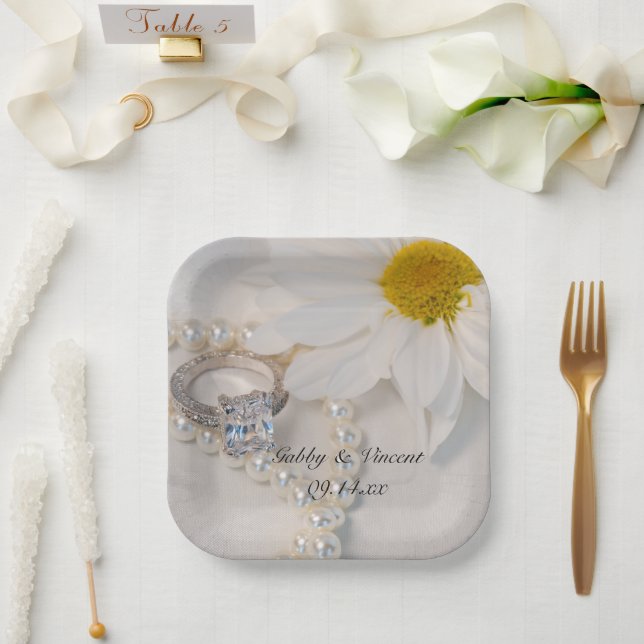 Assiettes En Carton Élégant Mariage blanc de marguerite (Mariage)