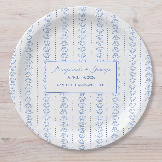 Assiettes En Carton Elégant Mariage côtier marin bleu (Créateur téléchargé)