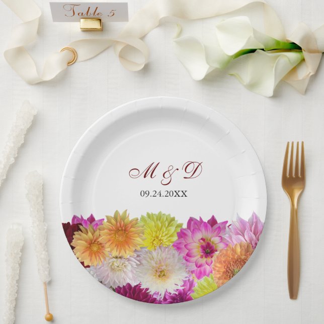 Assiettes En Carton Élégant Mariage Dahlia Florals (Mariage)