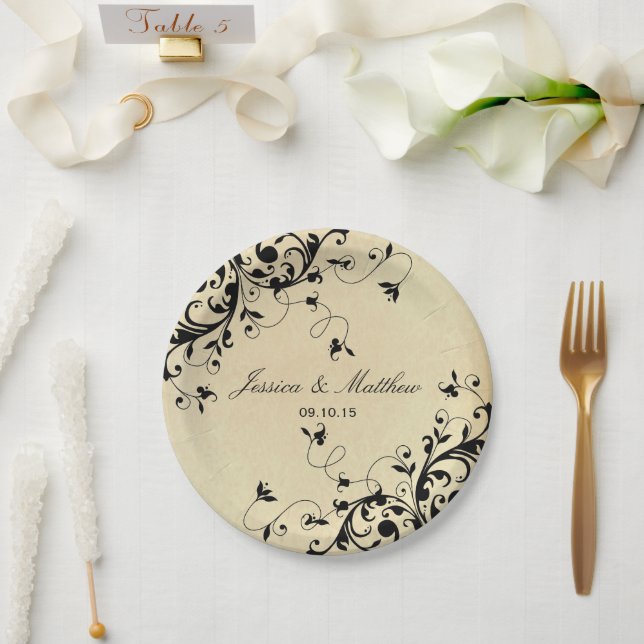 Assiettes En Carton Élégant Mariage d'antiquités (Mariage)