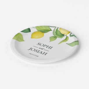 Assiettes En Carton Élégant mariage de citron jaune fleuri