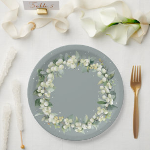 Assiettes En Carton Elégant Mariage de courge vert Snowberry+Eucalyptu