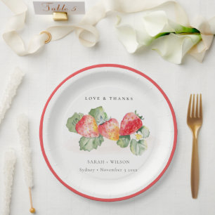 Assiettes En Carton Élégant Mariage de feuillage de fraise rouge migno
