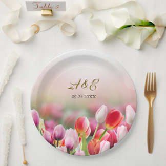 Assiettes En Carton Élégant Mariage de fleurs de tulipes colorées