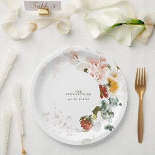 Assiettes En Carton Élégant mariage de jardin de fleurs sauvages à l'a
