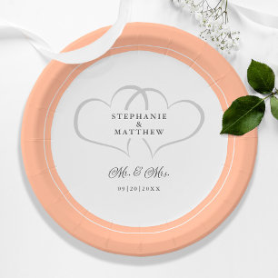 Assiettes En Carton Elégant Mariage de pêche M & Mme Noms Date Coeurs