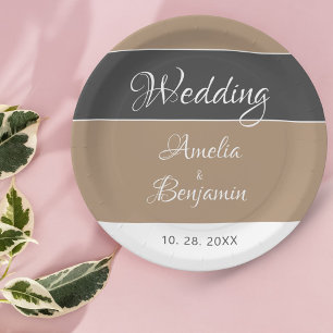 Assiettes En Carton Élégant Mariage de script gris clair simple