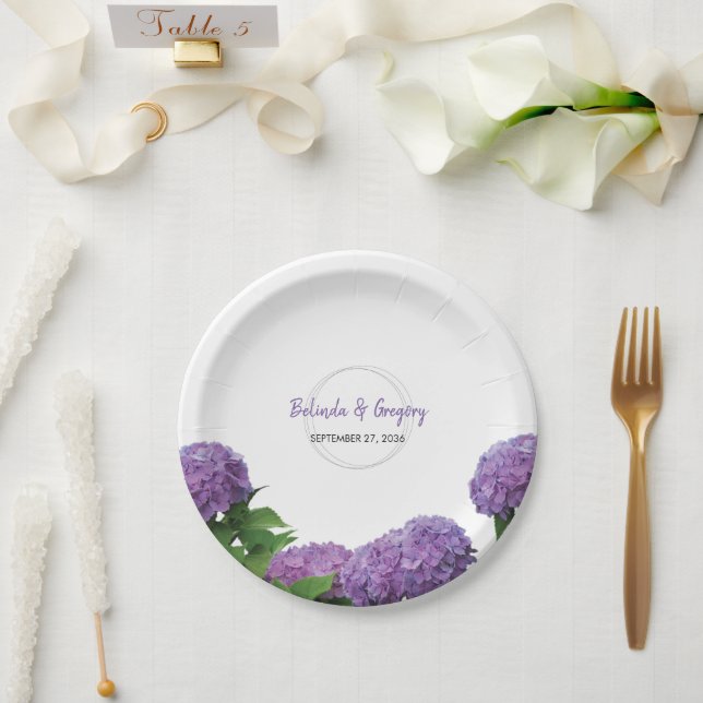 Assiettes En Carton Élégant Mariage d'Hydrangée violette (Mariage)