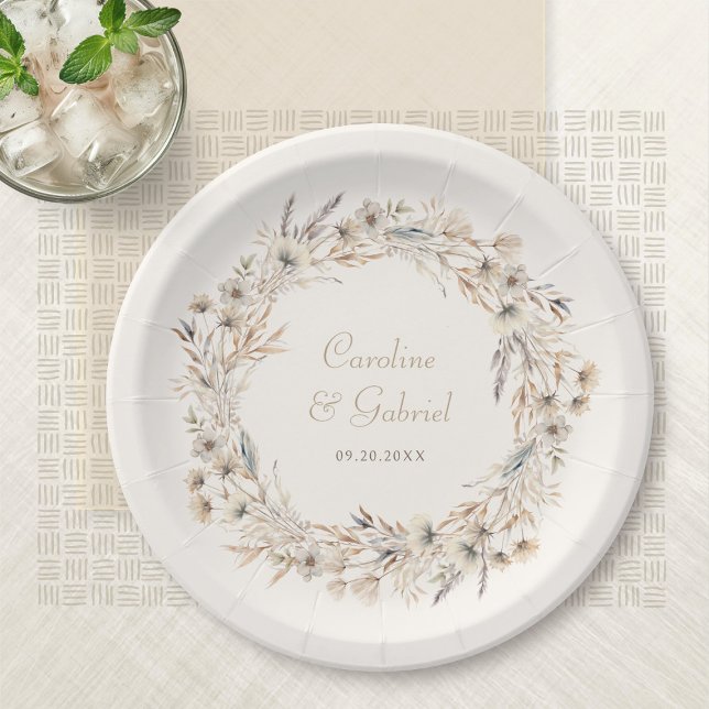 Assiettes En Carton Élégant Mariage Fleur sauvage d'automne (Créateur téléchargé)