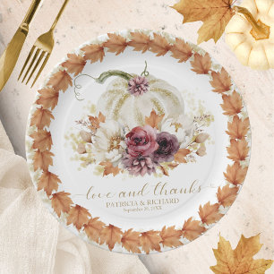 Assiettes En Carton Élégant Mariage Floral de Citrouille Blanche d'Aut