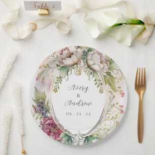 Assiettes En Carton Élégant Mariage floral romantique