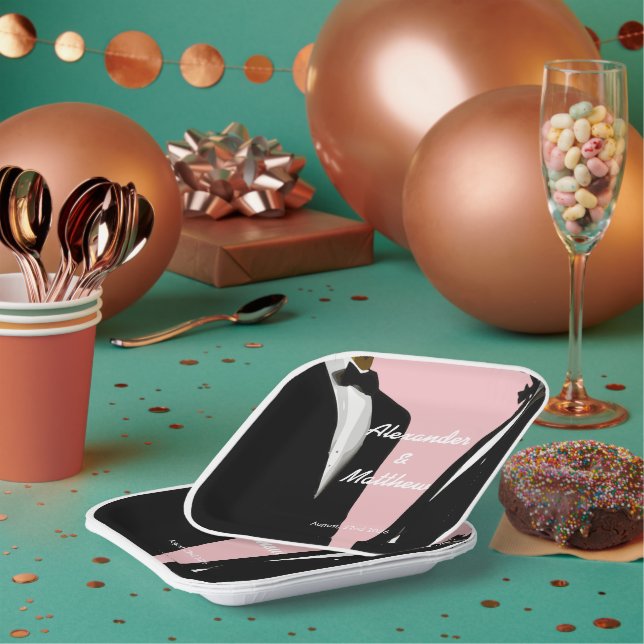 Assiettes En Carton Elégant Mariage gay moderne (Multi)