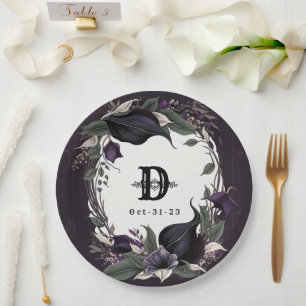 Assiettes En Carton Élégant Mariage gothique monogramme