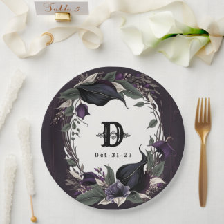 Assiettes En Carton Élégant Mariage gothique monogramme