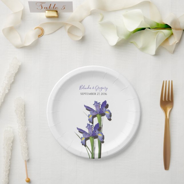Assiettes En Carton Élégant Mariage Iris violet (Mariage)