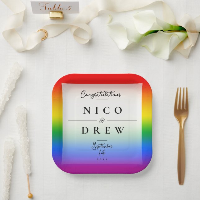 Assiettes En Carton Élégant Mariage LGBTQ+ Pride (Mariage)