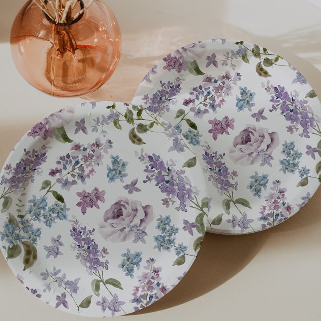 Assiettes En Carton Élégant Mariage Lilac (Elegant Lilac Floral Wedding Paper Plates by Painted Paperie
)