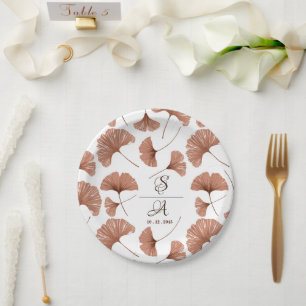 Assiettes En Carton Élégant Mariage Motif en terre cuite Ginkgo feuill