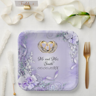 Assiettes En Carton Élégant Mariage personnalisé violet