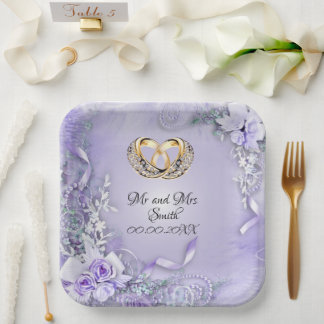 Assiettes En Carton Élégant Mariage personnalisé violet