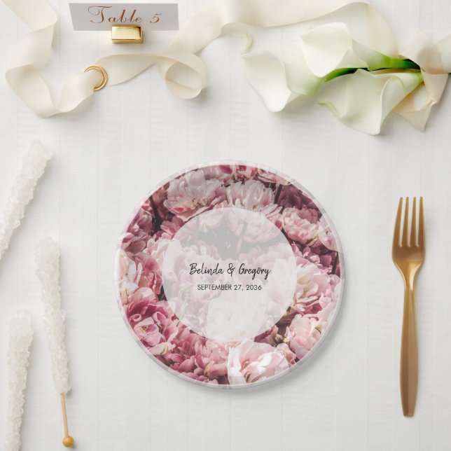 Assiettes En Carton Élégant Mariage Pink Peonies (Mariage)