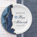 Assiettes En Carton Elégant Marine Blue Gold Agate Bar Mitzvah Party<br><div class="desc">L'élégante agate bleu marine et or orne le côté de cette plaque de parti moderne Bar Mitzvah. Le nom de votre fils est écrit dans une belle écriture formelle sous l'Étoile de David. Parfait pour une famille juive chic et élégante célébrant l'appel de leur garçon à la Torah.</div>