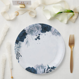 Assiettes En Carton élégant marine et fleurs bleues poussiéreuses bota