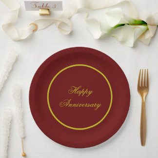 Assiettes En Carton Elegant Maroon and Gold Paper Plate
