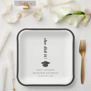 Assiettes En Carton Élégant minimal Gras Typographie Graduation Cap