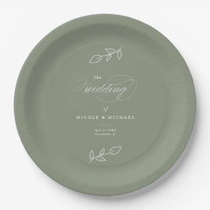Assiettes En Carton Élégant minimaliste de sage Mariage Feuille