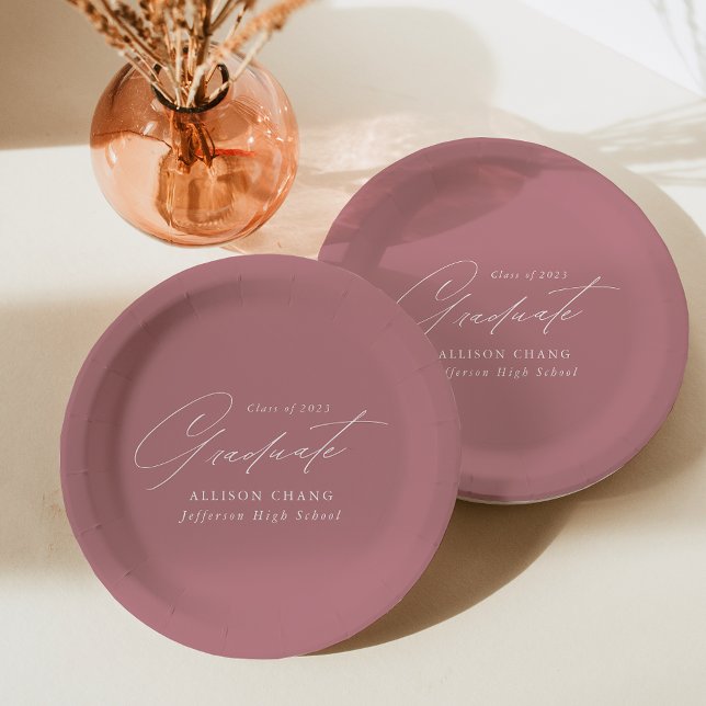Assiettes En Carton Élégant minimaliste Dusty Rose Graduation (Créateur téléchargé)