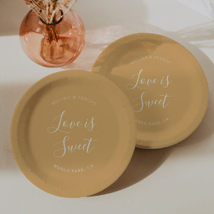 Assiettes En Carton Élégant minimaliste Jaune Mariage de calligraphie