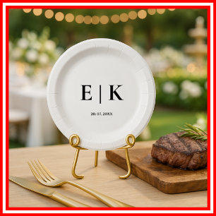 Assiettes En Carton Elegant Modern Monogram Simple Wedding