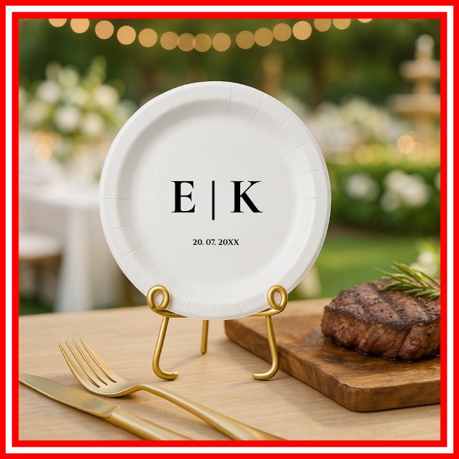 Assiettes En Carton Elegant Modern Monogram Simple Wedding (Créateur téléchargé)