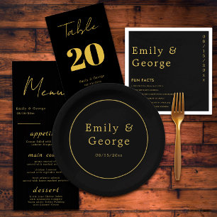 Assiettes En Carton Elégant Moderne Noir Et Or Luxe Mariage Chic