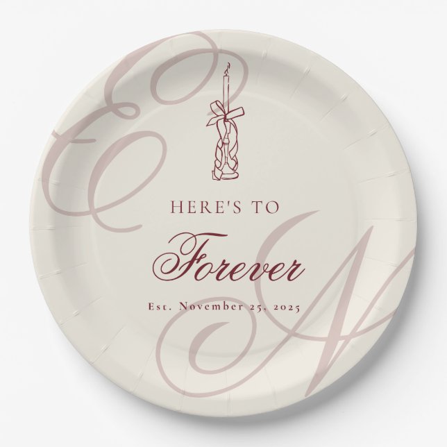 Assiettes En Carton Elegant Monogram Calligraphy Wedding (Devant)