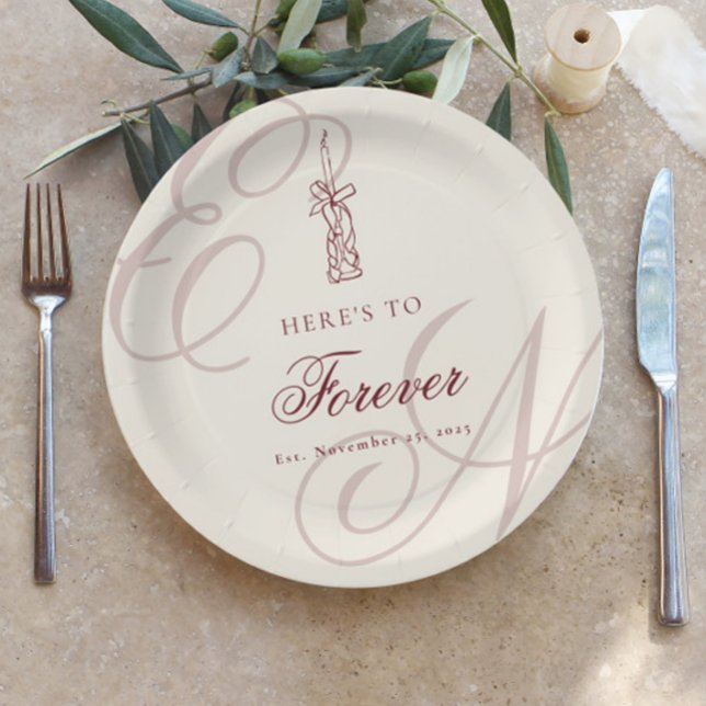 Assiettes En Carton Elegant Monogram Calligraphy Wedding (Créateur téléchargé)
