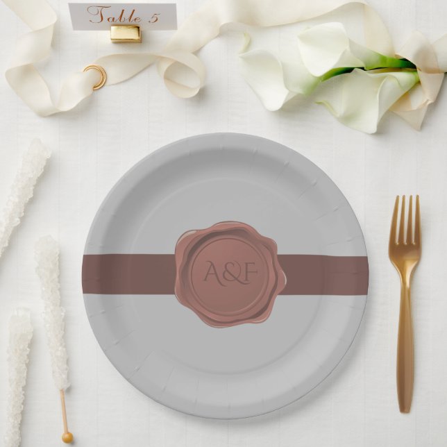 Assiettes En Carton Élégant monogramme de bande et de phoque (Mariage)