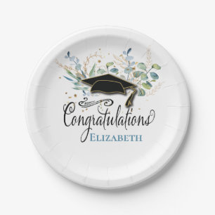 Assiettes En Carton Élégant Monogramme de la remise des diplômes d