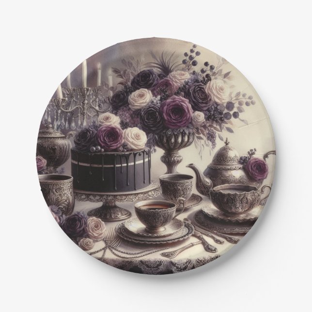 Assiettes En Carton Elegant Moody Twilight Tea Party Paper Plate (Devant)