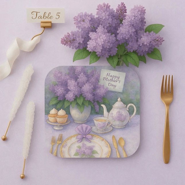 Assiettes En Carton Elegant Mother's Day Purple Lilacs Flowers  (Créateur téléchargé)