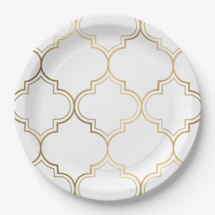 Assiettes En Carton Elégant Motif d'art géométrique islamique d'or
