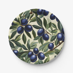 Assiettes En Carton Élégant Motif de branche d'olivier avec des olives