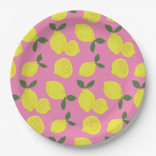 Assiettes En Carton Élégant Motif de citron rose et jaune
