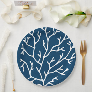 Assiettes En Carton Elégant Motif de corail - Océan à thème - Bleu Tur