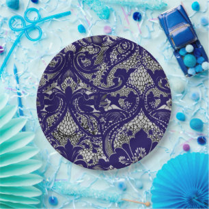 Assiettes En Carton Élégant Motif de dentelle noir et blanc