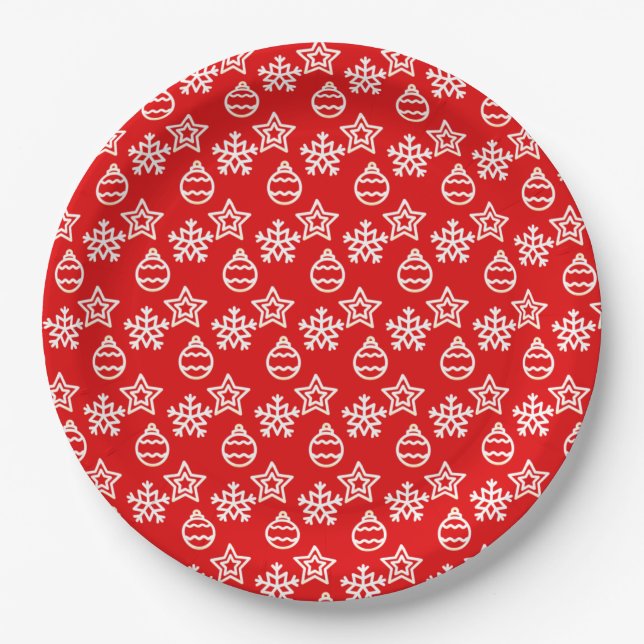 Assiettes En Carton Élégant Motif de Noël en rouge (Devant)